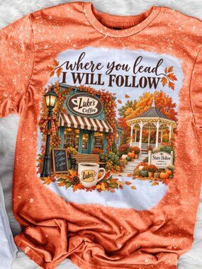 Bleached Fall Coffee Shop Graphic T Shirt, Autumn Small Town Shirt, Orange Pumpk